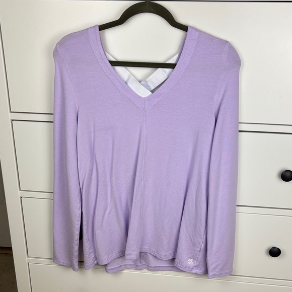 Lilly Pulitzer Light Purple V-Neck Top Ribbon Criss Cross Back - S - Picture 2 of 8